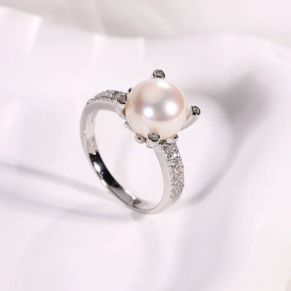 Fashion Ladies Jewelry Customized Brand LOGO Claw Set Pearl Diamond Ring