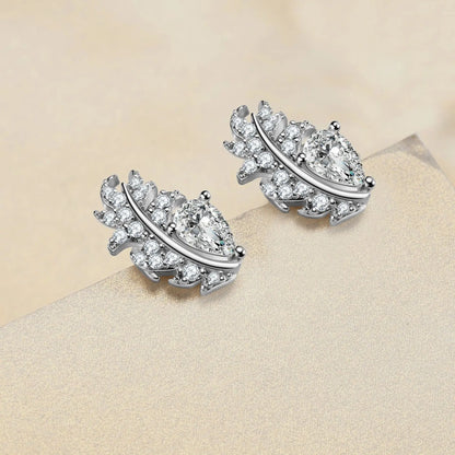 Cubic Zirconia Flower Stud Earrings Rhodium Plated Leaf Earrings Women 925 Silver Small Stud Earrings