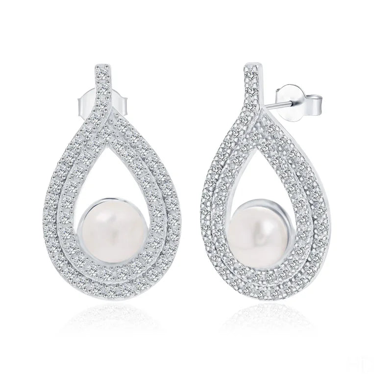 Custom Drop Earrings Long Stud Boutique Jewelry Silver 925 Cubic Zirconia natural white freshwater pearls for Weddings Gifts