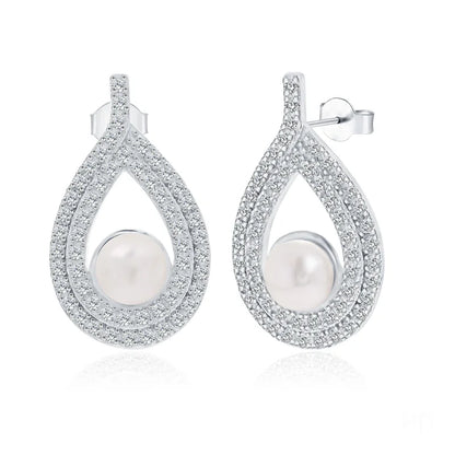 Custom Drop Earrings Long Stud Boutique Jewelry Silver 925 Cubic Zirconia natural white freshwater pearls for Weddings Gifts