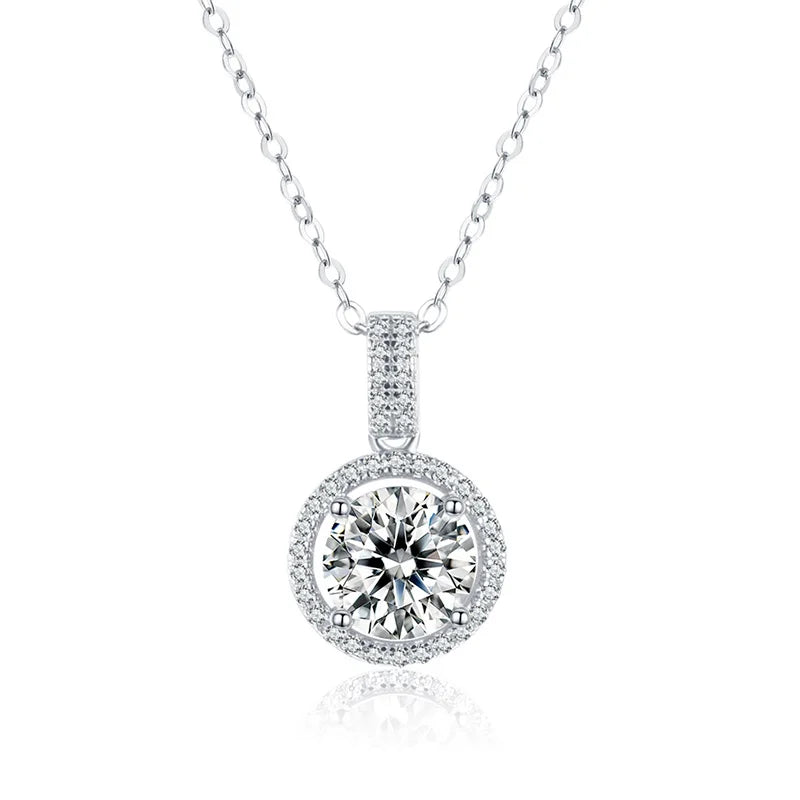 Jeweller Buy Luxury 1CT 2CT Round Brilliant Cut Moissanite Pendant Silver 925 Sterling Link Chain Necklace