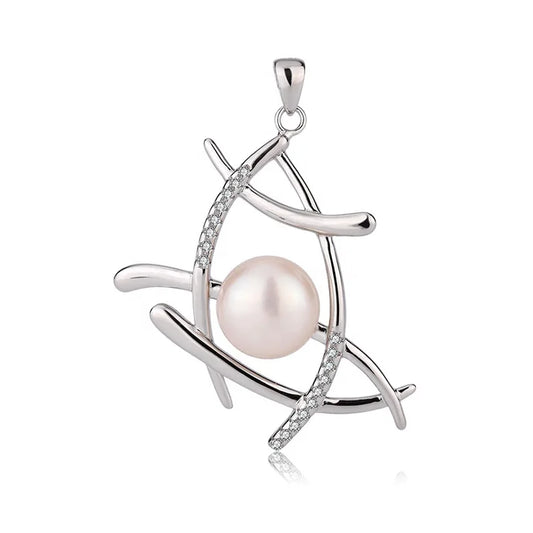 Fashion jewelry 925 sterling silver dainty diamond necklace pendants and charms with freshwater pearl