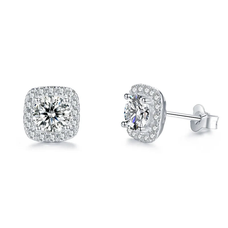 Jeweller Buy Square & Round Brilliant Cut Moissanite Diamond Cluster Stud Earrings 925 Sterling Silver Cute Style