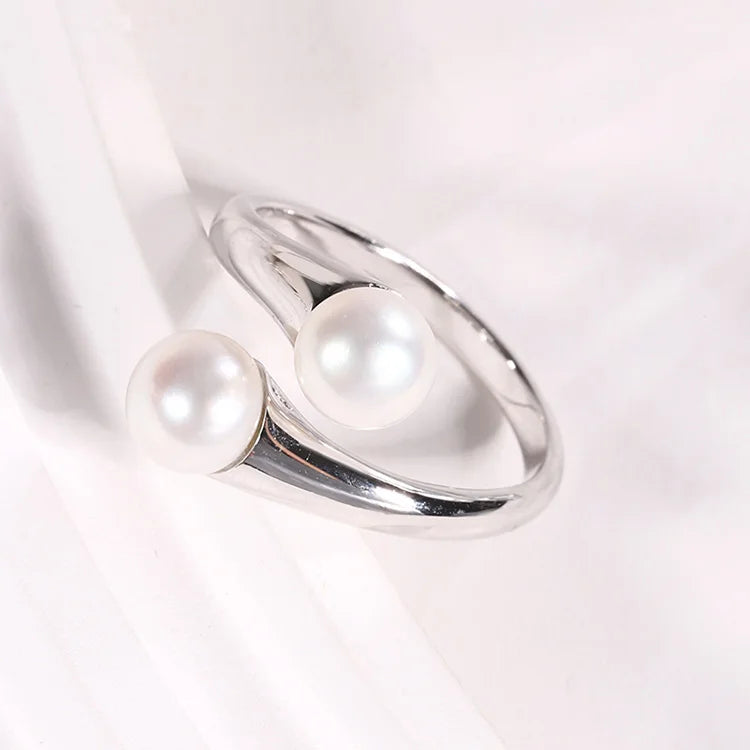 Simple engagement wedding elegant 925 sterling silver freshwater pearl ring for women