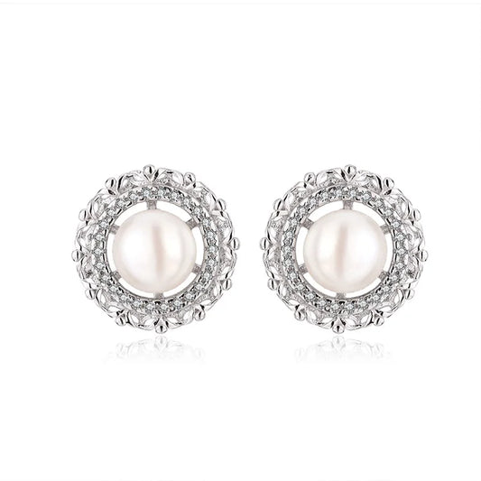 2024 trend custom logo cultured fashion jewelry modern pearl 925 sterling silver stud earrings with stones for women