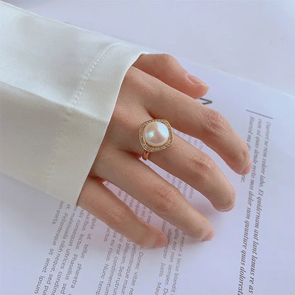 High quality wholesale price beautiful 18k gold plated 925 sterling silver ring with a pearl and zircon diamond