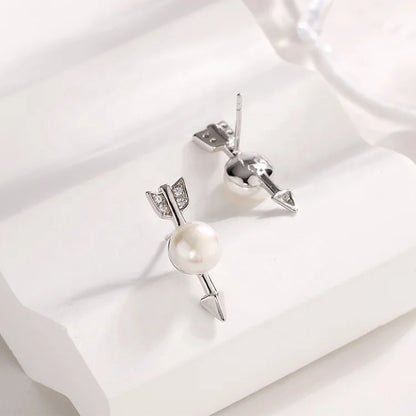 Wholesale bulk fine luxury jewelry arrow 925 sterling silver pearl women studs earring