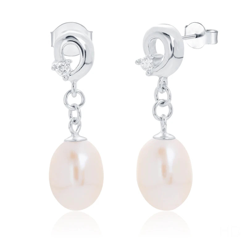 Wholesale designer fashion women western popular zircon minimalist 925 sterling silver freshwater pearl dangle drop earrings