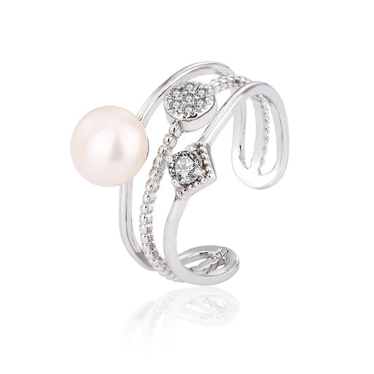 Custom three-band design ladies women female sterling silver pearl rings for girlfriend