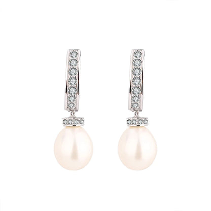 8.5mm 9mm pearl dangle drop simple crystal 925 sterling silver freshwater cultured pearl earrings