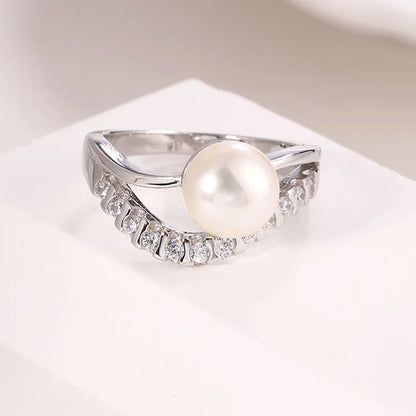 Fashion luxury women wedding engagement 925 sterling silver finger custom moissanite zircon diamond freshwater pearl ring