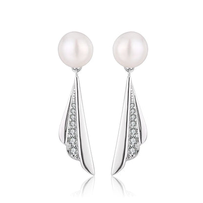 Fancy beautiful 925 sterling silver pearl and diamond luxury stud earrings for women