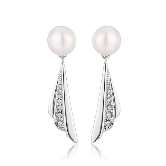 Fancy beautiful 925 sterling silver pearl and diamond luxury stud earrings for women