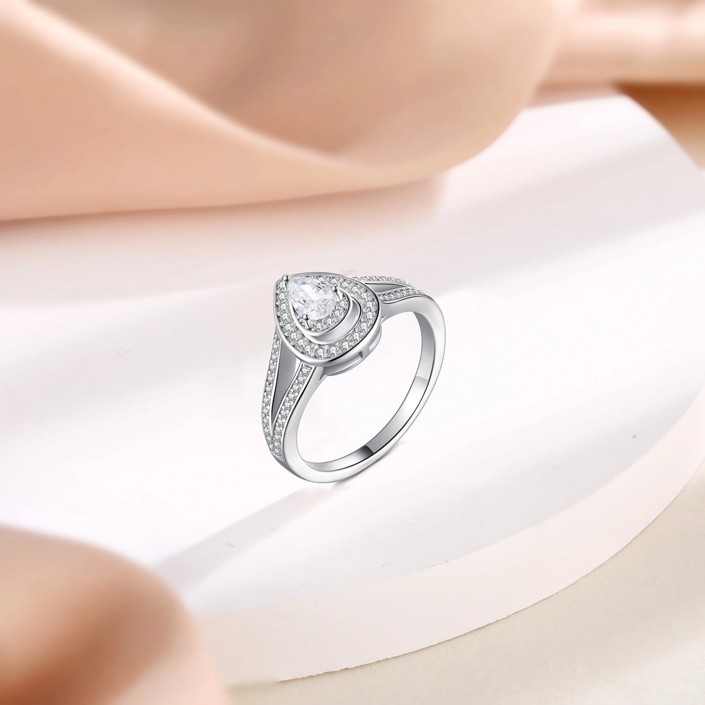 Trendy Pear Ring Jewelry Women Wishbone White Gold Plated Zirconia Jewellery 925 Sterling Silver Women Rings