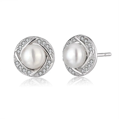 Custom fashionable 925 silver moissanite jewelry wedding modern cultured pearl studs earrings luxury for women