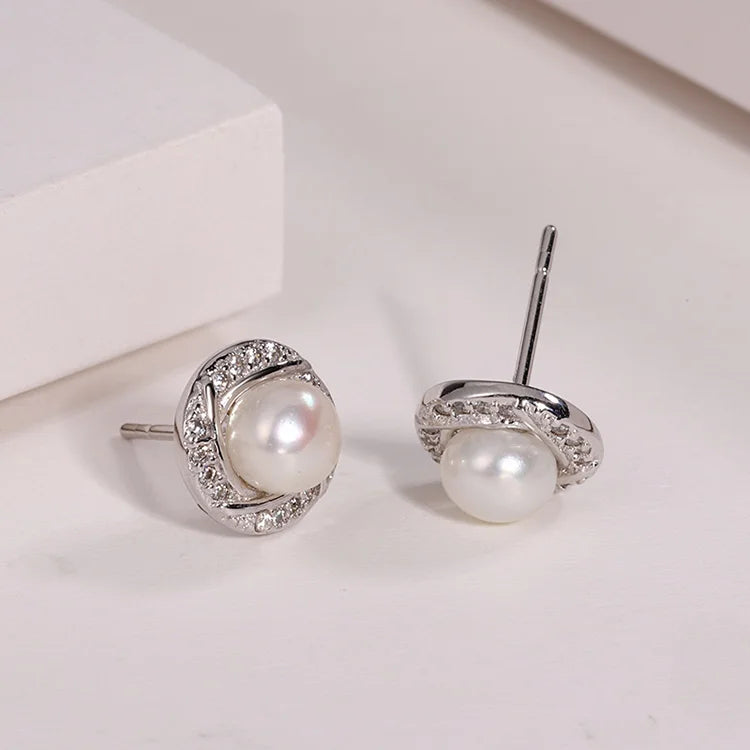 Custom fashionable 925 silver moissanite jewelry wedding modern cultured pearl studs earrings luxury for women