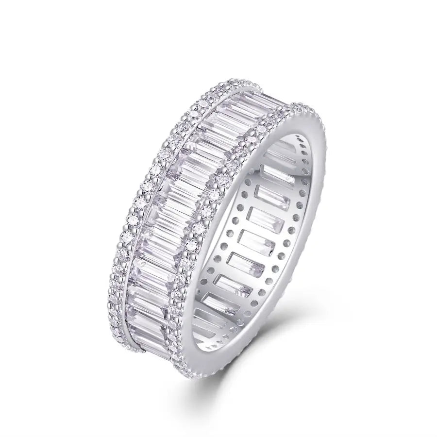 JIU ZUAN Moissanite Eternity Wedding Ring, S925 Silver & 18K White Gold Plated, Perfect for Everyday Wear