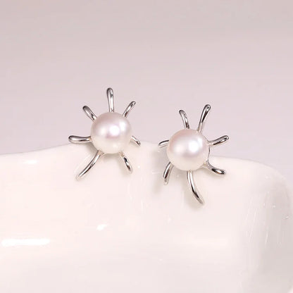 OEM mini fashion jewelry 925 sterling silver statement geometric ladies studs earrings with freshwater pearl