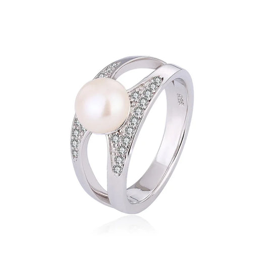 Custom fashion 925 sterling silver simple jewelry lady women's freshwater pearl ring for girls