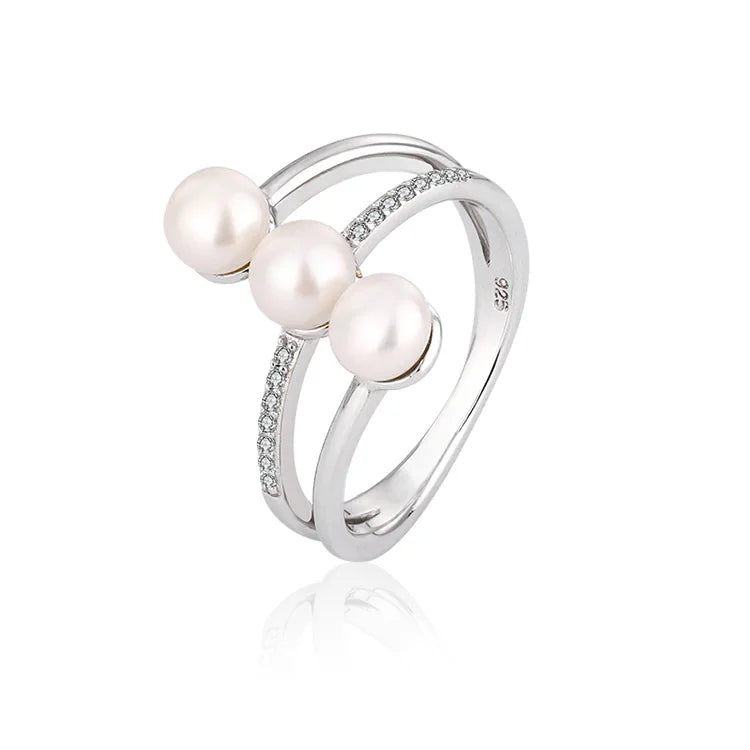 Custom original ladies sterling silver multi cultured pure white real freshwater pearl ring