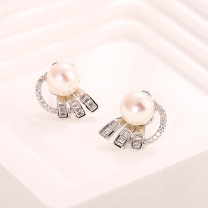 gold plated freshwater pearl 925 sterling silver earrings cubic zirconia fine jewelry for women