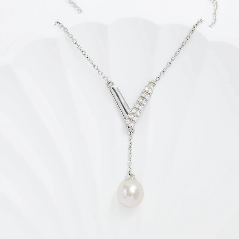 Cubic zirconia freshwater pearl 925 sterling silver necklace for women