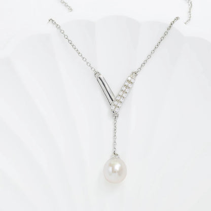 Cubic zirconia freshwater pearl 925 sterling silver necklace for women