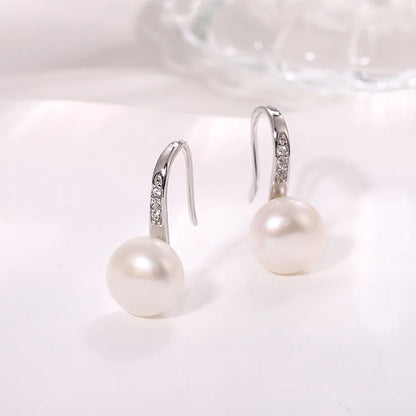 Fashion wedding bridal 925 sterling silver real freshwater cultured white pearl jewelry earrings