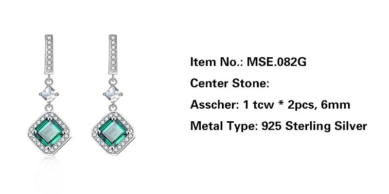 Jeweller Buy Asscher Cut Emerald Moissanite Diamond Earrings 925 Sterling Silver Huggie Dangle Drop