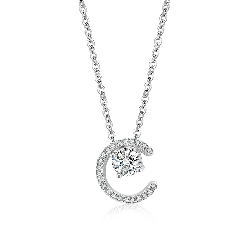 Jeweller Buy 925 Sterling Silver Letter C Pendant Necklace with Moissanite Diamond Trendy Link Chain Choker