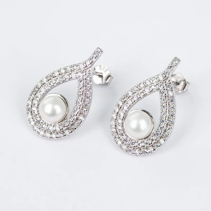 Custom Drop Earrings Long Stud Boutique Jewelry Silver 925 Cubic Zirconia natural white freshwater pearls for Weddings Gifts