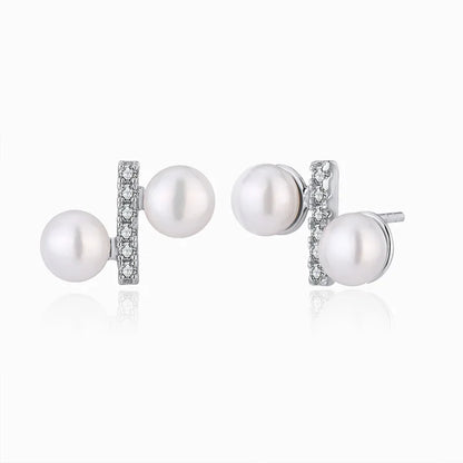 OEM luxury irregular shape earings jewelry women zirconia s925 sterling silver mini studs earring with natural real pearl