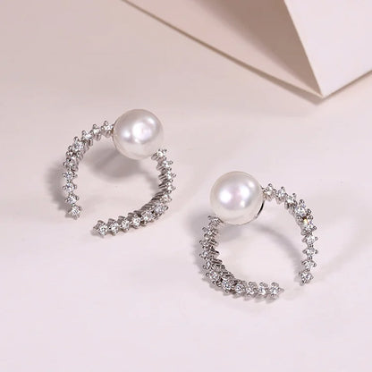 Trending fashion wholesale fine jewelry 925 sterling silver diamond and pearl lightweight stud earrings with stones for women