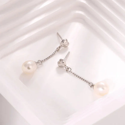 Trendy beautiful 7mm 7.5mm pearl 925 sterling silver freshwater cultured pearl post dangle drop earrings