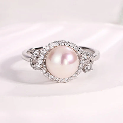 Women white pearl and diamond 925 sterling silver ring engagement wedding ring for female