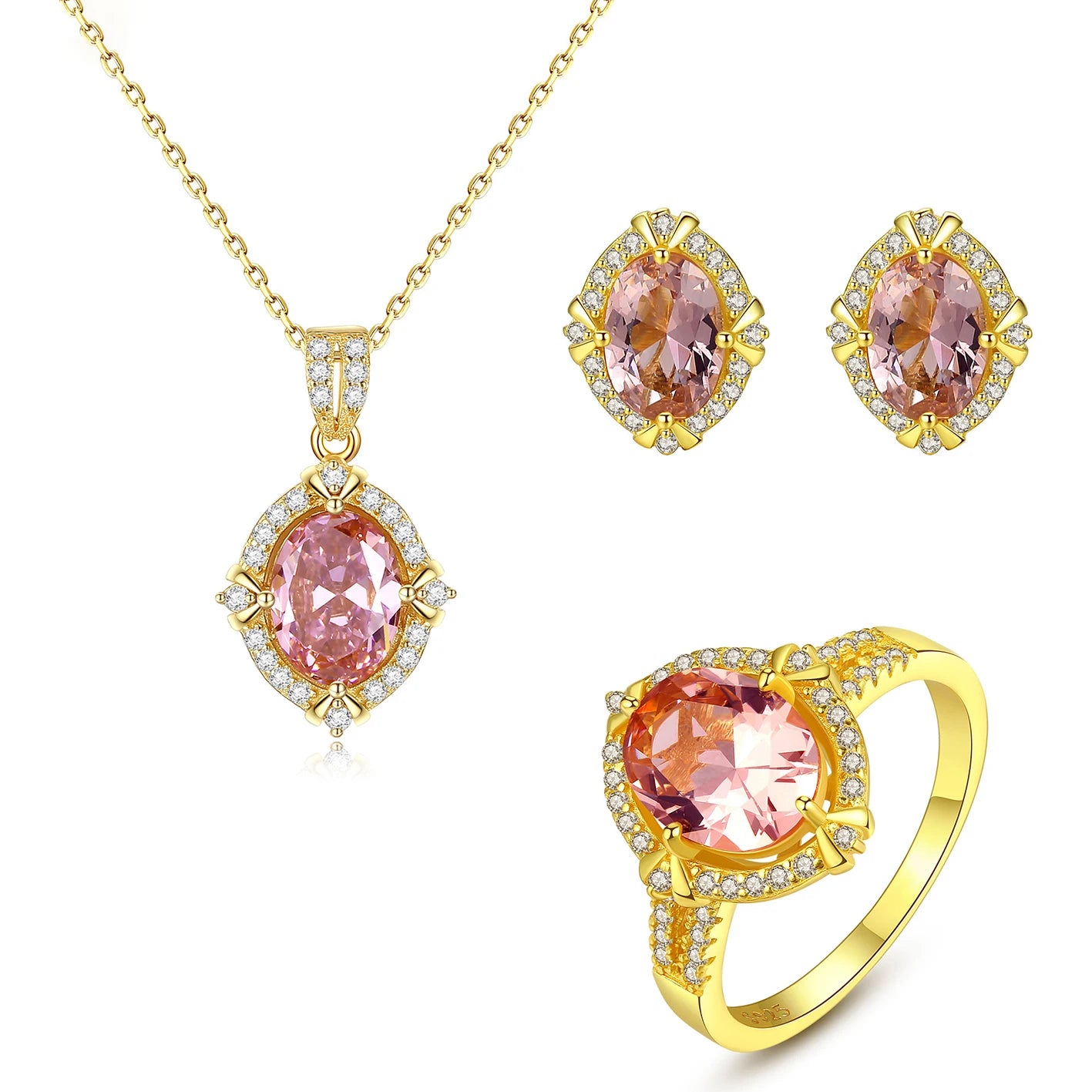 Jewelry Set  Women Jewelry Rhodium Plated Colorful Zirconia Stone Ring Necklace Earring Non Tarnish Jewelry Sets