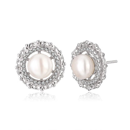 2024 trend custom logo cultured fashion jewelry modern pearl 925 sterling silver stud earrings with stones for women