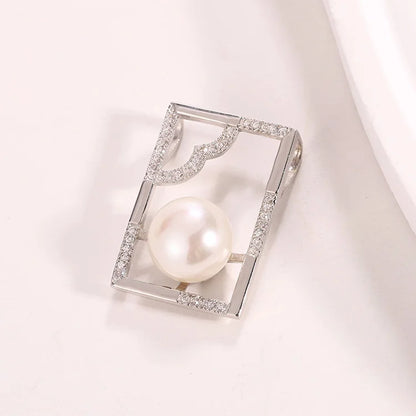 Custom diamond hollow 925 sterling silver geometric rectangle freshwater pearl charm pendant for women