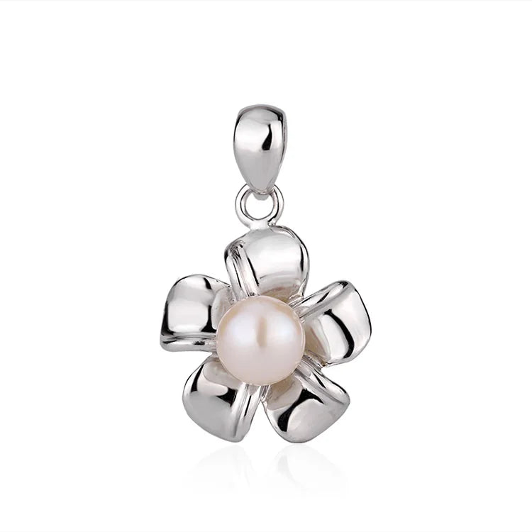 Personalized 925 sterling silver necklace round freshwater pearl jewelry flower shape charm pendant