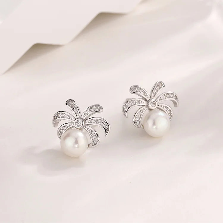 925 sterling silver moissanite natural diamond and natural freshwater real pearl stud earrings