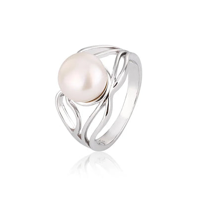 Best price personalized custom unique dainty 925 silver big freshwater pearl ring  with white pearl