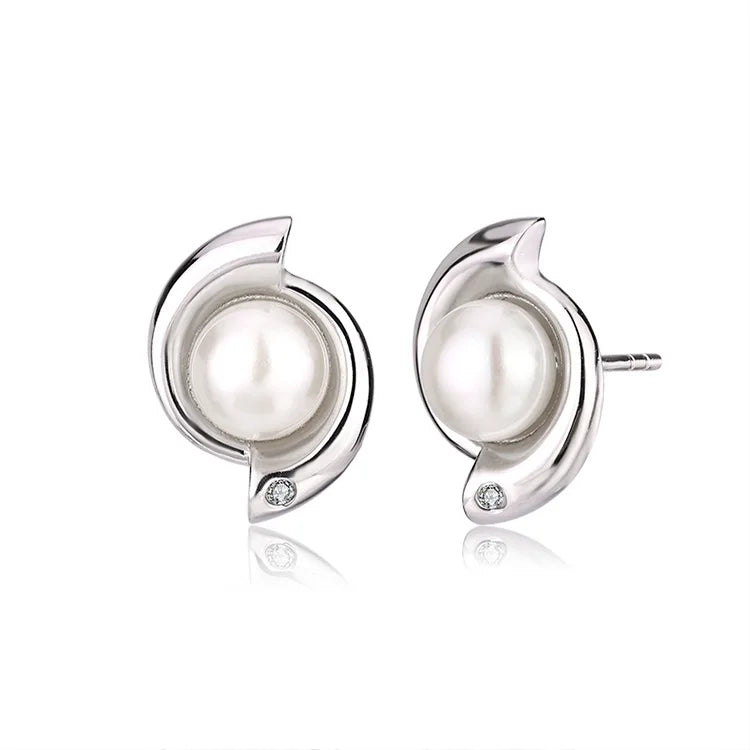 Jewelry zircon wholesale popular minimalist 925 sterling silver freshwater pearl women western earrings