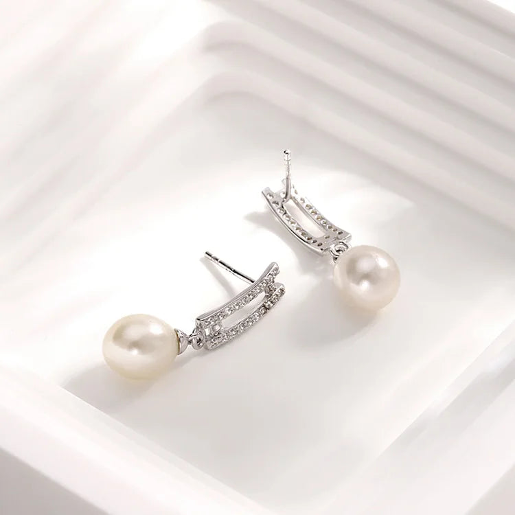 Wholesale bulk luxury 925 sterling silver fine women jewelry fashion pearl stud earrings with zircon diamond