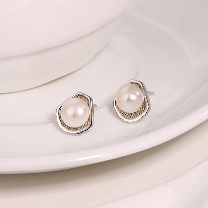 Custom dainty 925 sterling silver unique luxury pearl stud earrings for women