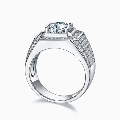 Elegant 3 Carat Round Moissanite Men's Ring - S925 Silver with 18K Gold Plating, Perfect Engagement & Wedding Gift