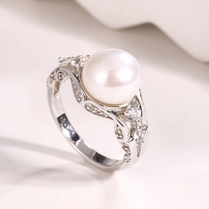 Custom engagement 925 S925 sterling silver freshwater pearl ring diamonds stone around it