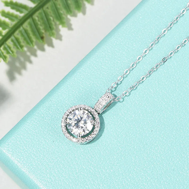 Jeweller Buy Luxury 1CT 2CT Round Brilliant Cut Moissanite Pendant Silver 925 Sterling Link Chain Necklace