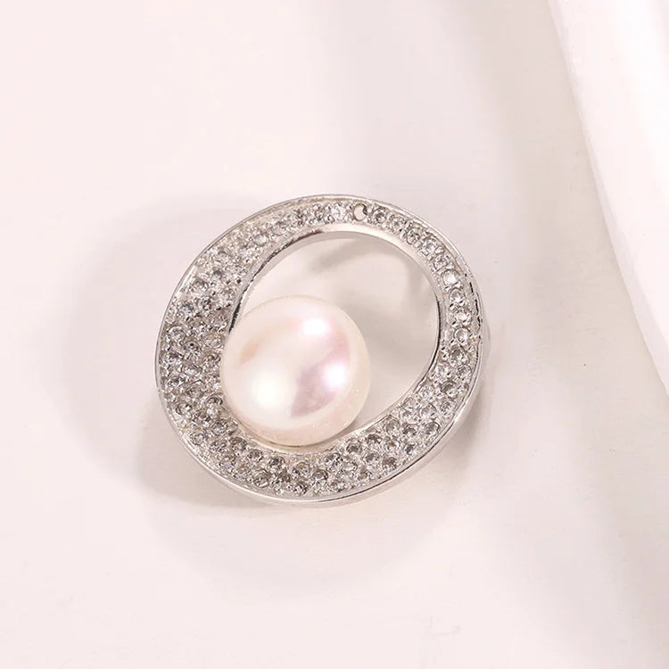 Hollow exaggerated large round inlaid fine diamond 925 sterling silver freshwater pearl pendant