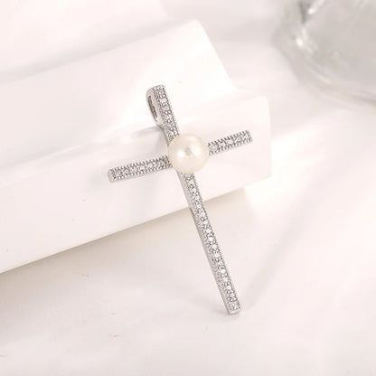 Single freshwater pearl sterling silver crucifix cross pendant for women