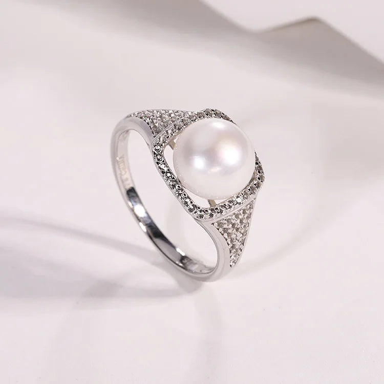 Inlaid small fine diamond 925 sterling silver freshwater pearl high-end luxury ring for ladies